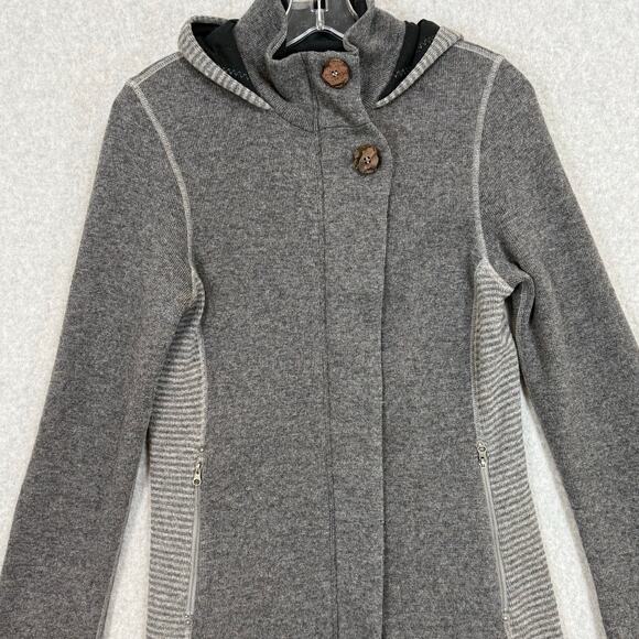 prAna Kari Sweater Jacket Wool Blend Womens S Striped Hooded Cozycore Everyday - Picture 2 of 16